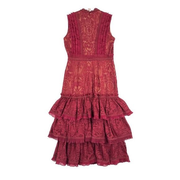 Jonathan Simkhai - Mock-Neck Sleeveless Tower Mesh Lace Ruffled Dress in Red - Picture 3 of 4